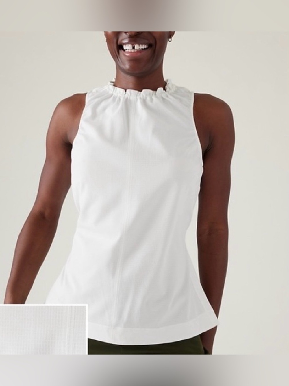 Athleta Boundless Women's White Ruffled Neck Sleeveless Top Size XL Very GUC